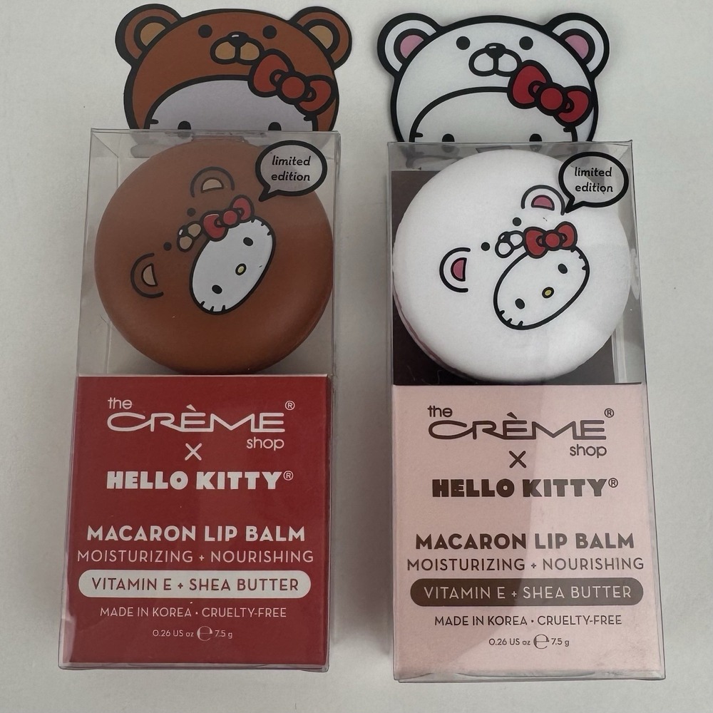 The Crème Shop Hello Kitty Macaron Lip Balm 0.26oz Vitamin E Shea Butter BUNDLE